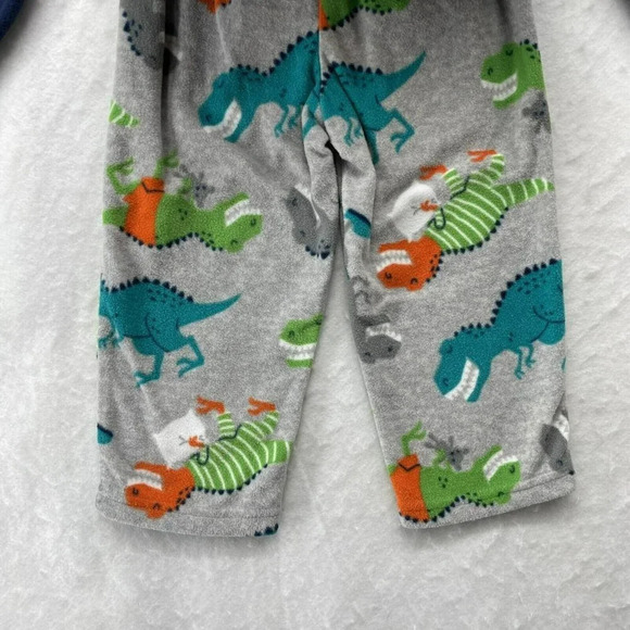 Carter's Pajama Set Toddler 2T Blue Gray  Dinosaur Long Sleeves Fleece Pullover - Picture 5 of 7